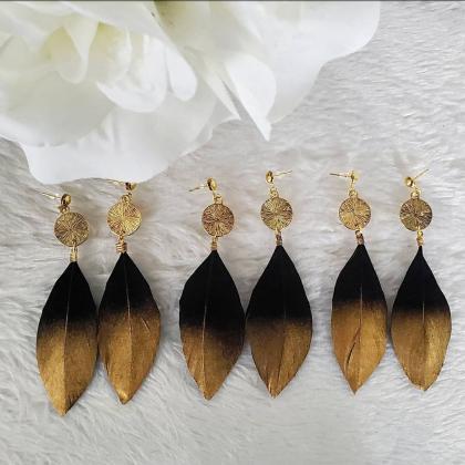 Aretez Coin Gold-dipped Feather Earrings