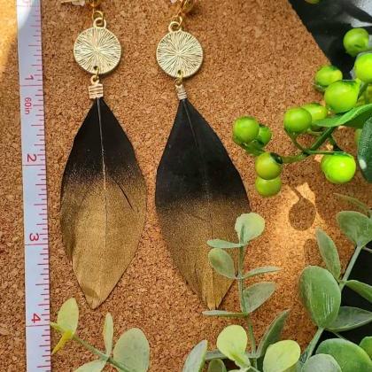 Aretez Coin Gold-dipped Feather Earrings