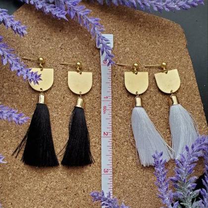 Aretez D-shaped Charm Tassel Earrings | Long..