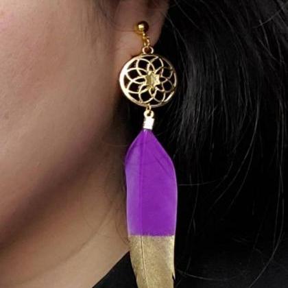 Aretez Mandala Gold-dipped Feather Earrings