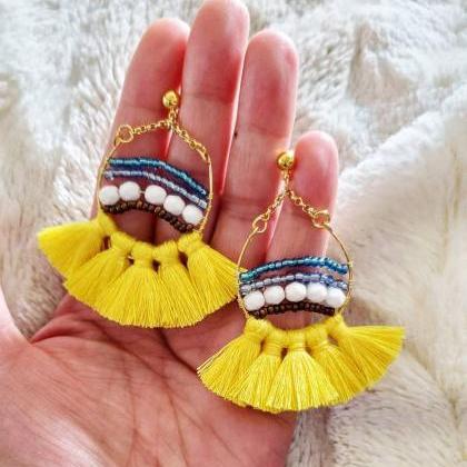 Aretez Izamal Tassel Drop Earrings | Yellow Tassel..
