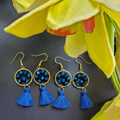 Aretez Blue Lagoon Dangle Tassel Earrings | Blue..