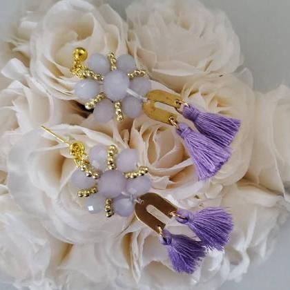 Aretez Purple Glass Bead Chandelier Earrings |..