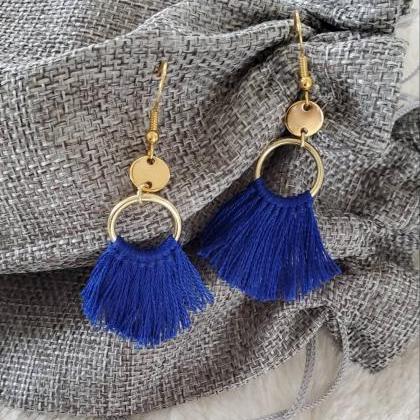 Aretez (blue Or Gray) Mini Ring Tassel Earrings |..