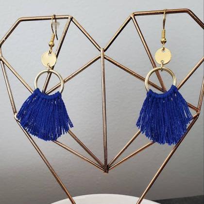 Aretez (blue Or Gray) Mini Ring Tassel Earrings |..