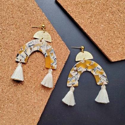 Aretez Yellow And White Acrylic Tassel Earrings |..