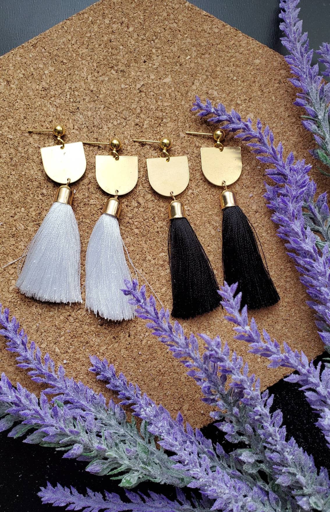 Aretez D-shaped Charm Tassel Earrings | Long Tassel Dangle Earrings | Handmade Fringe Tassel Earrings