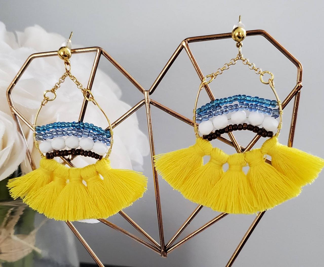 Aretez Izamal Tassel Drop Earrings | Yellow Tassel Earrings | Tassel ...