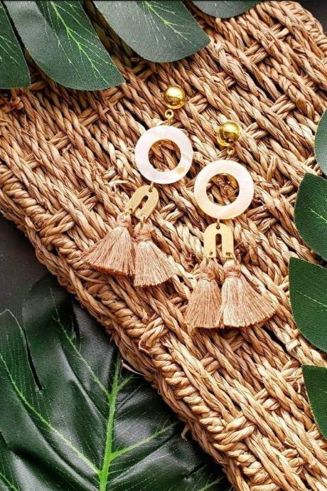 Aretez U-Shaped Hollow Pearl Tassel Earrings | Tassel Fringe Hoop Earrings | Simple Long Tassel Earrings | Handmade Fringe Tassel Earrings