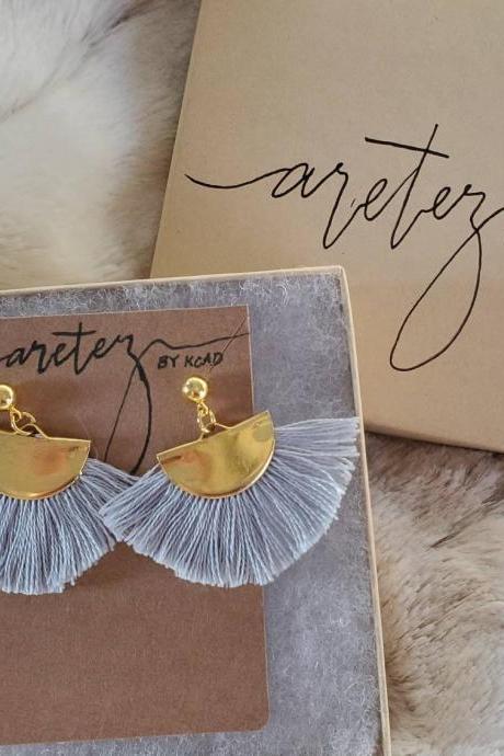 Aretez Tassel Fan Earrings | Handmade Short Dangle Tassel Earrings